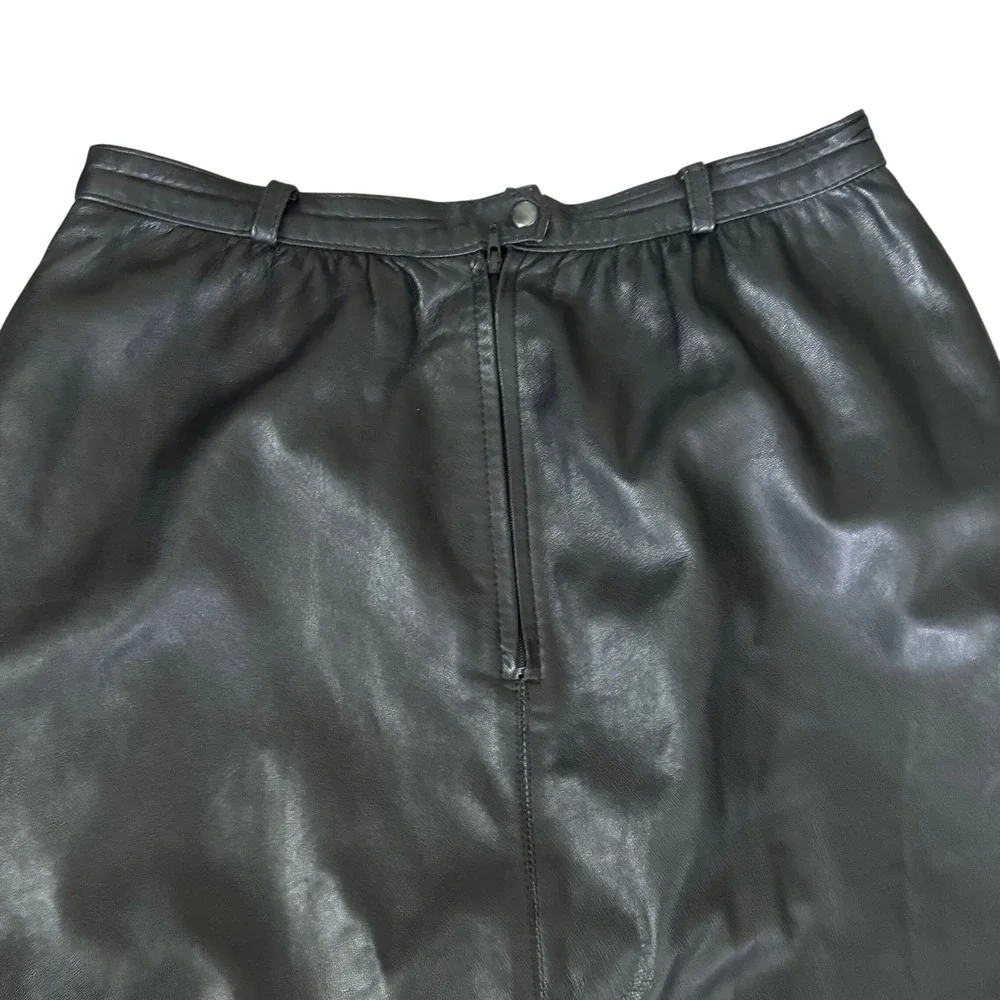 Vintage Stockmann Black Genuine Leather Midi Skirt Sz 6/28